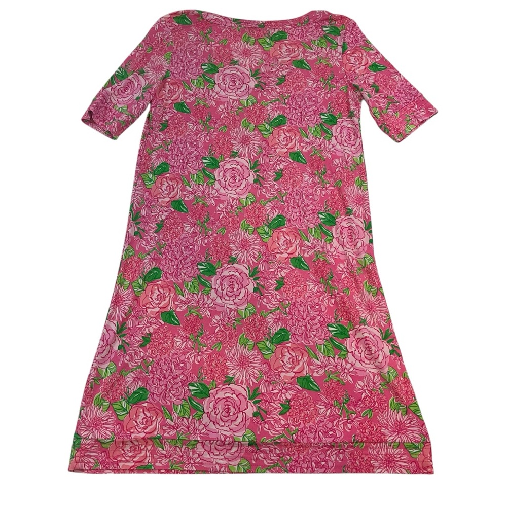 Lilly Pulitzer 100% Silk Rose Floral Split Neck SS Dress Pink Sz 8 No Belt - Picture 4 of 12